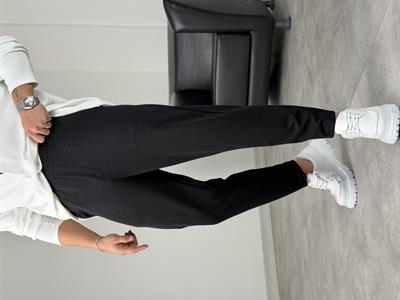 BELİ TAM LASTİK KREP BOYFRİEND PANTOLON SİYAH