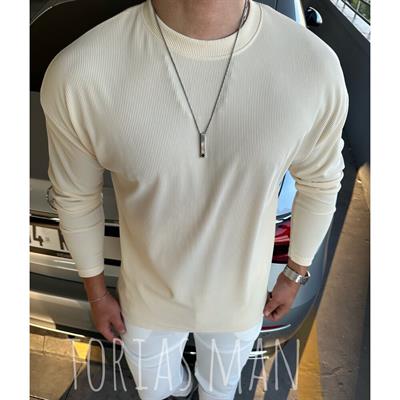 BİSİKLET YAKA FİTİLLİ SWEATSHİRT