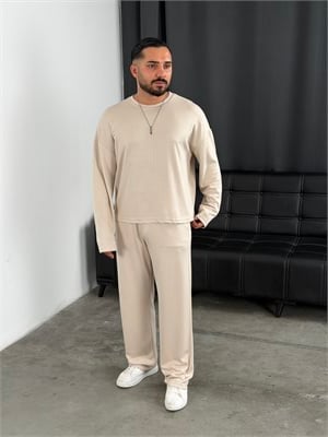 Boxy Kalıp Uzunkol Modal Takım Bej