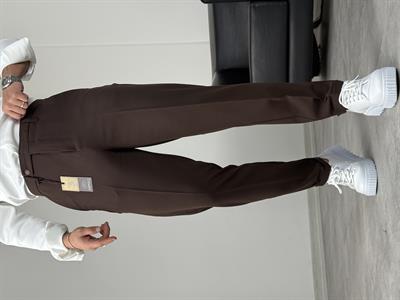 BOYFİREND KALIP DUBLE PAÇA DİLLİ KUMAŞ PANTOLON ACI KAHVE