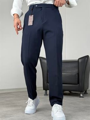 BOYFİREND KALIP DUBLE PAÇA DİLLİ KUMAŞ PANTOLON LACİVERT