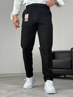 BOYFİREND KALIP DUBLE PAÇA DİLLİ KUMAŞ PANTOLON SİYAH