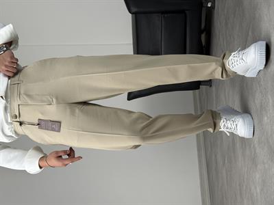 BOYFİREND KALIP DUBLE PAÇA DİLLİ KUMAŞ PANTOLON BEJ