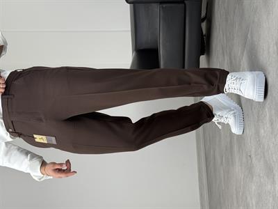 BOYFİREND KALIP DUBLE PAÇA DİLLİ KUMAŞ PANTOLON ACI KAHVE