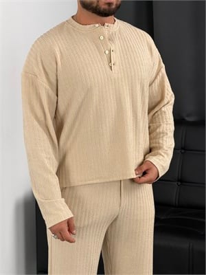 Burgu Desen Henley Model Takım Bej