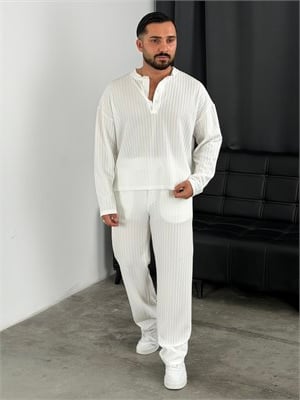 Burgu Desen Henley Model Takım Beyaz