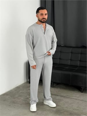 Burgu Desen Henley Model Takım Gri