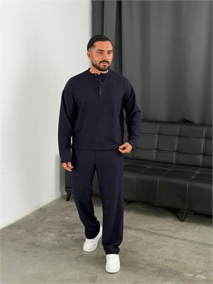 Burgu Desen Henley Model Takım Lacivert