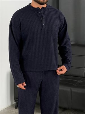 Burgu Desen Henley Model Takım Lacivert