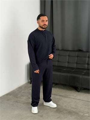 Burgu Desen Henley Model Takım Lacivert