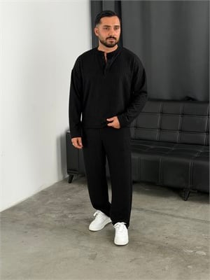 Burgu Desen Henley Model Takım Siyah