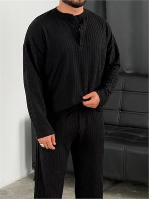 Burgu Desen Henley Model Takım Siyah