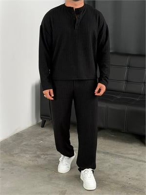 Burgu Desen Henley Model Takım Siyah