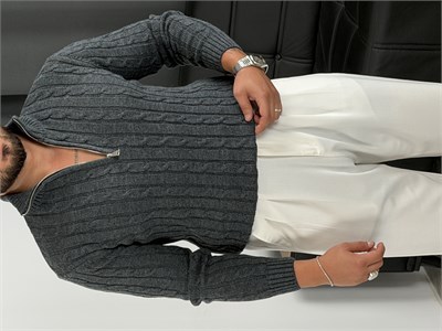 Burgu Yarım Fermuar Triko Sweatshirt Antrasit