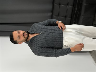 Burgu Yarım Fermuar Triko Sweatshirt Antrasit