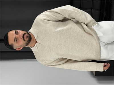Çelik Örgü Oversize Polo Yaka Triko Sweatshirt Bej