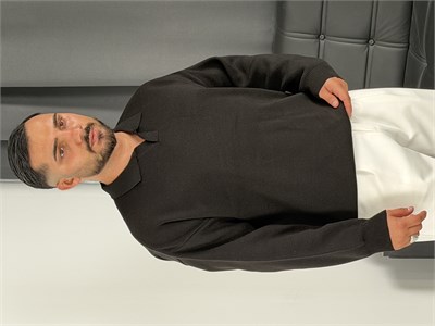 Çelik Örgü Oversize Polo Yaka Triko Sweatshirt Siyah