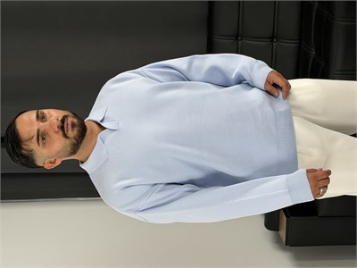 Çelik Örgü Oversize Polo Yaka Triko Sweatshirt Bebe Mavi