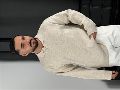 Çelik Örgü Oversize Polo Yaka Triko Sweatshirt Bej