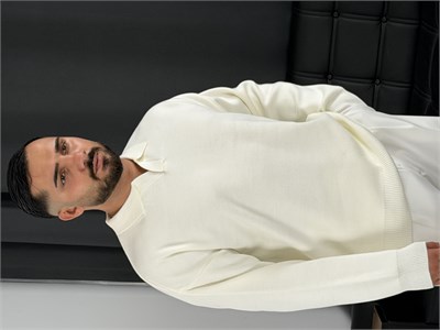 Çelik Örgü Oversize Polo Yaka Triko Sweatshirt Ekru