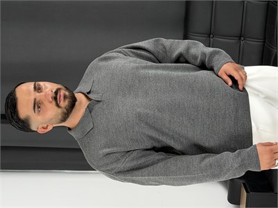 Çelik Örgü Oversize Polo Yaka Triko Sweatshirt Füme