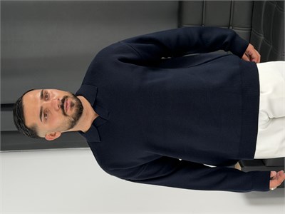 Çelik Örgü Oversize Polo Yaka Triko Sweatshirt Lacivert