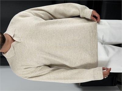Çelik Örgü Oversize Polo Yaka Triko Sweatshirt Bej