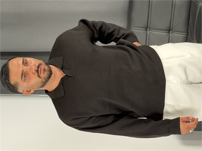 Çelik Örgü Oversize Polo Yaka Triko Sweatshirt Siyah