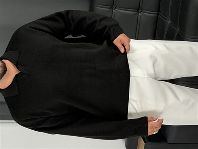 Çelik Örgü Oversize Polo Yaka Triko Sweatshirt Siyah