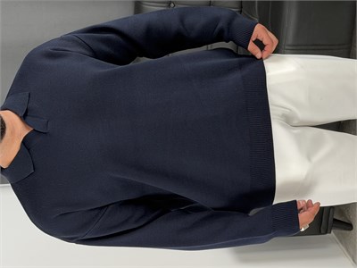 Çelik Örgü Oversize Polo Yaka Triko Sweatshirt Lacivert