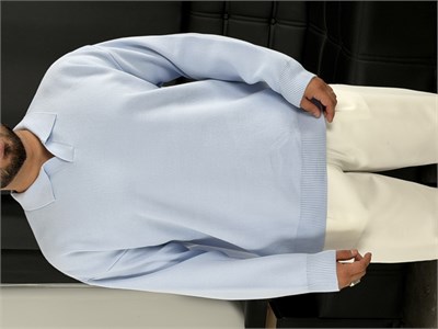 Çelik Örgü Oversize Polo Yaka Triko Sweatshirt Bebe Mavi