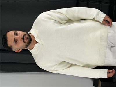 Çelik Örgü Oversize Polo Yaka Triko Sweatshirt Ekru