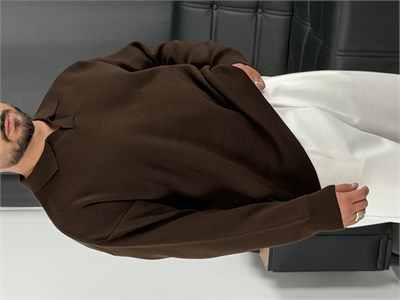 Çelik Örgü Oversize Polo Yaka Triko Sweatshirt Acı Kahve