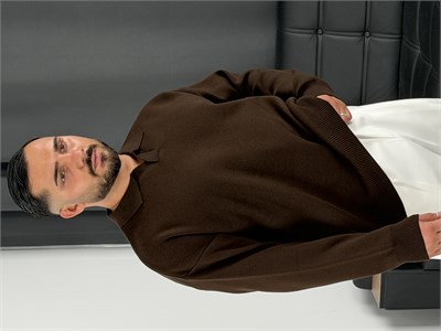 Çelik Örgü Oversize Polo Yaka Triko Sweatshirt Acı Kahve