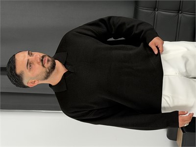 Çelik Örgü Oversize Polo Yaka Triko Sweatshirt Siyah
