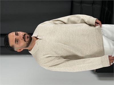 Çelik Örgü Oversize Polo Yaka Triko Sweatshirt Bej