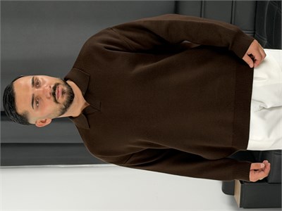 Çelik Örgü Oversize Polo Yaka Triko Sweatshirt Acı Kahve