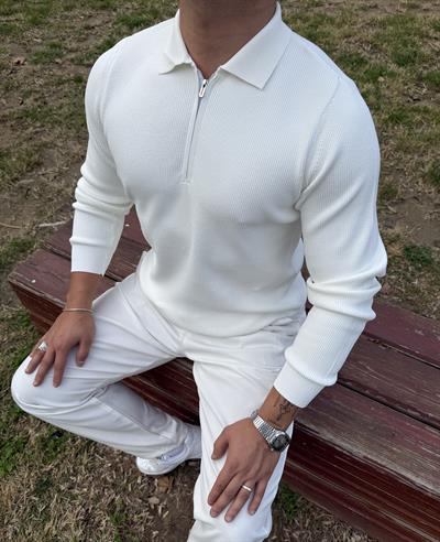 ÇELİK ÖRME TRİKO POLO YAKA YARIM FERMUAR BEYAZ