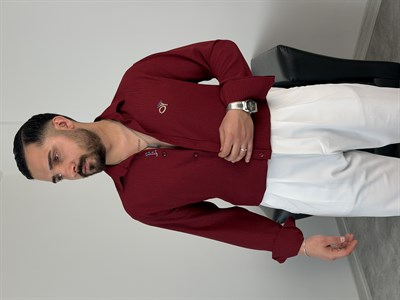 ÇİÇEK NAKIŞLI UZUNKOL GÖMLEK BORDO