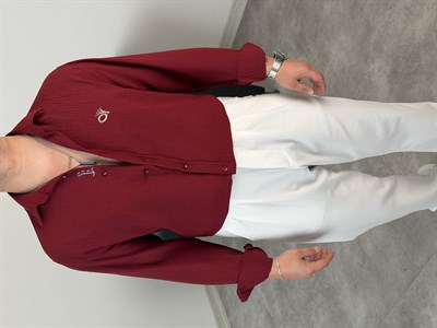 ÇİÇEK NAKIŞLI UZUNKOL GÖMLEK BORDO