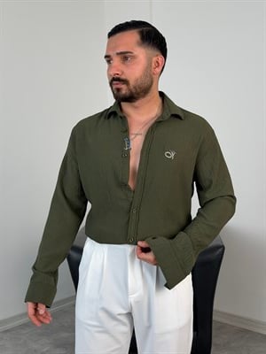 ÇİÇEK NAKIŞLI UZUNKOL GÖMLEK HAKİ YEŞİL