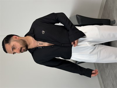 ÇİÇEK NAKIŞLI UZUNKOL GÖMLEK SİYAH