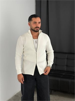Çift Fermuar Triko Hırka Bej
