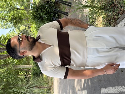 ÇİFT RENK YARIM FERMUAR TRİKO TİŞÖRT BEJ