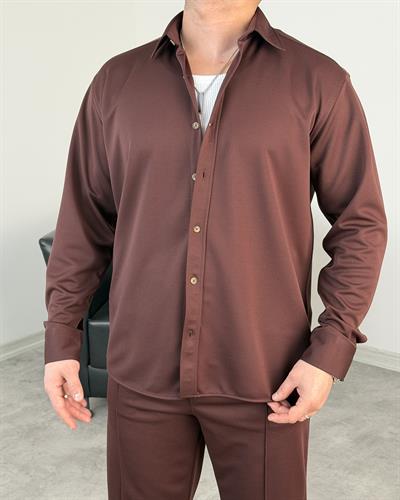 ÇIMA DETALI PREMİUM ÖRME TAKIM ACI KAHVE