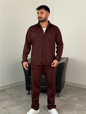 ÇIMA DETALI PREMİUM ÖRME TAKIM ACI KAHVE