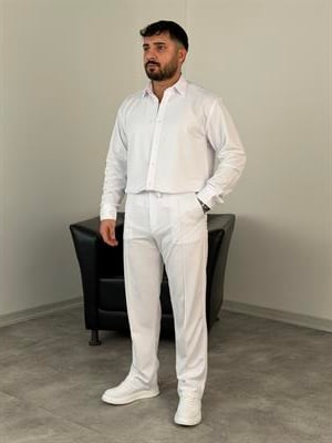 ÇIMA DETALI PREMİUM ÖRME TAKIM BEYAZ