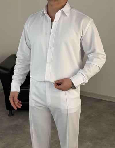 ÇIMA DETALI PREMİUM ÖRME TAKIM BEYAZ