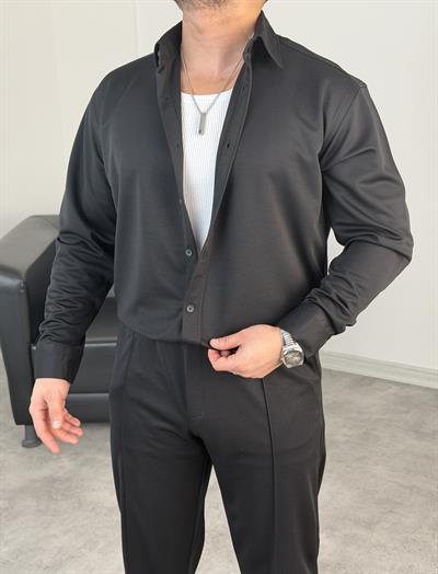 ÇIMA DETALI PREMİUM ÖRME TAKIM SİYAH