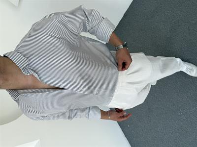 Çizgi Detay Keten Gömlek Beyaz